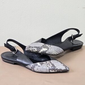 Vic Matie Leather Snake Print Flats Pumps 36 US 5.5-6 Pointy Black Tan Slip On